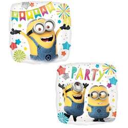 Balon foliowy kwadrat Minionki Party, 43cm, 1 szt.