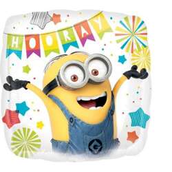 Balon foliowy kwadrat Minionki Party, 43cm, 1 szt.