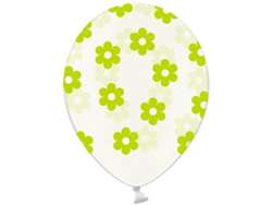 Balony 14" Kwiatki, Crystal Clear + ziel. n. 5szt