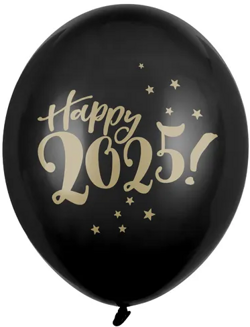 Balony 30cm, Happy 2025!, Pastel Black, 1 szt.