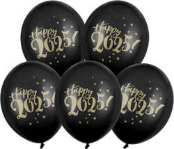 Balony 30cm, Happy 2025!, Pastel Black, 5 szt.