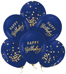 Balony Happy Birthday Urodziny Granatowe Złote x6