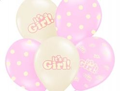 Balony "It`s a Girl", zestaw mix różowy, 5 szt.