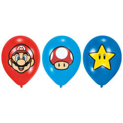 Balony lateksowe Super Mario, 27.5 cm, 6 szt.