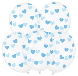 Balony przezroczyste w Serduszka błękit 30cm 5szt