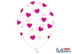 Balony przezroczyste w Serduszka fuksja 30cm 1szt