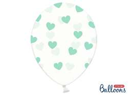 Balony przezroczyste w Serduszka miętowe 30cm 5szt