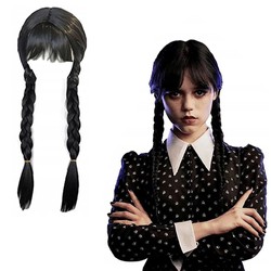 Peruka Wednesday Addams Czarne Włosy Warkocze