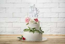 Topper na tort Mr&Mrs, 25,5 cm, srebrny, 1 szt.