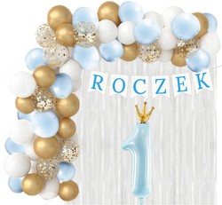 Zestaw Girlanda Balonowa Baner Roczek Niebieski