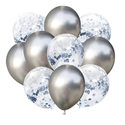 Zestaw balonów srebrny chrom z konfetti 12cali 10s