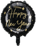 Balon foliowy Happy New Year, 45 cm, czarny